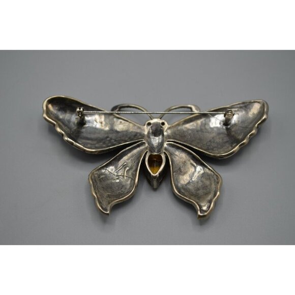 Colorful Butterfly Pin Brooch Sterling Silver Crystal Enamel LARGE Moth 47.13g - Picture 6 of 8